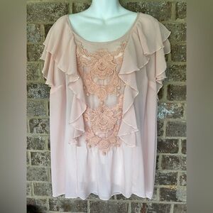 Denim 24/7 Women Top Size 22W pink fairy cottage core ruffle top New